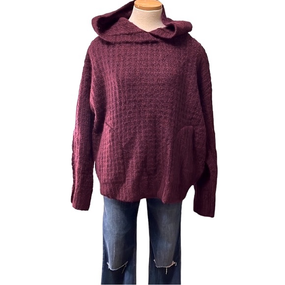 Elizabeth and James Waffle Hoodie Sweater, Burgundy, Large - Picture 4 of 12